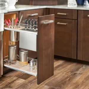 Contemporary Flat Wire Base Cabinet Pullout with Knife Block and Utensil Bin