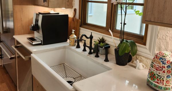 custom kitchen sink in a house after remodeling
